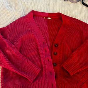 Marine Layer Red and Pink split color cropped cardigan